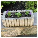 Concrete Planter #4 | Large concrete rectangular-shaped outdoor planter with scalloped edges. Plants