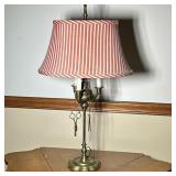 Faux Candelabra Brass Table Lamp | Brass 3-light candelabra (electrified) table lamp with attached t