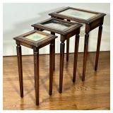 (3pc) Nesting Tables with Needlepoint Design | Three (3) nesting tables, each with a unique needlepo