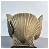 Brass Shell Flower Pot | Maison Jansen style brass shell flower pot/cachepot. - h. 9 x dia. 10.5 in