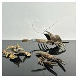 (3pc) Brass Lobster-Shaped Ashtrays | Three (3) vintage (mid century) brass lobster-shaped ashtrays 