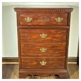 Four-Drawer Wooden Dresser | Four-drawer wooden dresser with gold hardware and carved details. - h. 