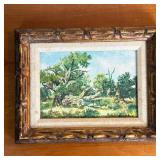 Unknown Artist, Oil Painting - Trees | Landscape of trees and bushes in field Oil on canvas Framed (