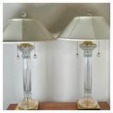 2pc) Cut Crystal & Brass Table Lamps | Pair (2) of vintage table lamps with lead cut crystal bodies 