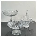 (3pc) Cut Crystal Compotes - Waterford & Others | Cut crystal etched floral design footed compote di