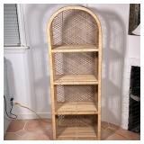 Arched-Top Wicker Bookcase | Vintage four-tiered, arched top, wicker bookcase or shelving unit. - h.
