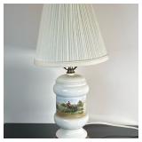 Equestrian/Fox Hunt Lamp | Vintage lusterware porcelain lamp base with an English equestrian/fox hun