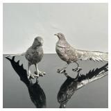 (2pc) Metal Pheasant Bird Statues | Pair (2) metal pheasant bird statue accessories. - h. 5 x l. 12 