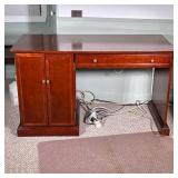 Wooden Desk With Side Cabinet | Large wooden desk with single drawer and side cabinet. - h. 30 x w. 