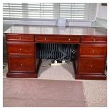 Seven-Drawer Wooden Desk | Seven-drawer wooden desk, with three drawers per side and one long drawer