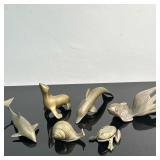 (6pc) Brass Animal Figurines | Brass animal figurines including a seal, snail, frog (opens into an a
