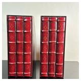 (2pc) Pair of Red Magazine Holders #2 | Pair (2) of magazine holders with vintage book facade. - h. 