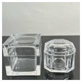 (2pc) Crystal Trinket Boxes (Tiffany & Co. & Other) #1 | Two (2) crystal trinket boxes, both engrave