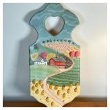 Folk Art Painted Cutting Board | Folk art hand-painted cutting board of a farm and surrounding farml