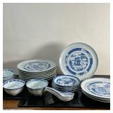 (25pc) Chinoiserie Blue & White "Rice Grain" Plates | Chinese inspired hand-painted blue and white p