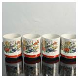 (4pc) Japanese Crackle Glaze Tea Cups | Set of four (4) Japanese (kutani ware) crackle glaze tea cup