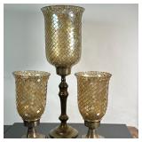 (3pc) Mosaic Glass & Metal Hurricanes | Three (3) mosaic glass hurricane candle holders on brushed m