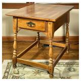 Ethan Allen Side Table With Single Drawer | Ethan Allen honey-colored wooden side table with single 