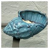 Decorative Conch Shell Planter | Decorative blue painted conch shell planter or candle holder. Dimen