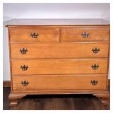 Sheraton Style Five-Drawer Wooden Dresser | Vintage (mid century) Sheraton style rock maple wood fiv