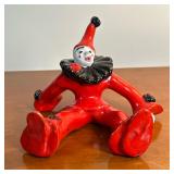 Hand-Painted Ceramic Clown Figure | Vintage hand-painted ceramic clown figure in a red suit with bla