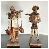 (2pc) Mexican Folk Art Paper Mache Figures | Vintage hand-painted Mexican folk art paper mache figur
