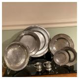 (8pc) Collection of Pewter Bowls & Plates | Collection of pewter bowls and plates. The largest plate