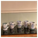 (5pc) M. A. Hadley "Country" Collection Mugs | Vintage (mid century) set of five (5) M. A. Hadley (M