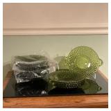 (15pc) Indiana Glass Co. Green Glass Bowls | Collection of (15-count) Indiana Glass Co. pressed gree