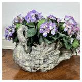 Swan Flower Pot with Faux Flowers | Victorian style swan flower pot/cachepot with composition formed