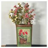 Metal or Tin Basket With Dried Flowers | Metal or tin basket with painted floral design. Includes dr