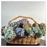 Basket With Dried Hydrangeas | Basket with dried hydrangeas in various shades of blue, pink and purp