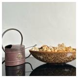 (2pc) Watering Can & Art Bowl | Copper or metal decorative watering can. Hosley "Elegant Expressions