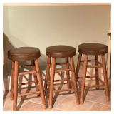 (3pc) Oak Wooden Counter-Height Stools | Set of three (3) oak wooded four-legged counter-height stoo