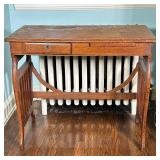 Vintage Oak Vanity | Oak wooden desk or vanity with drawer. - h. 28 x w. 32.5 x d. 17.5 in