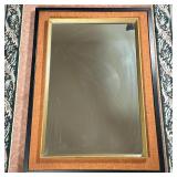 Large Wood & Grasscloth Wall Mirror | Large, wood and grasscloth wall-mount mirror. - h. 42.5 x w. 3
