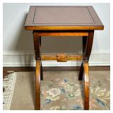 Burlwood Square Side Table | Vintage burlwood square side table with bowed/crossed legs. - h. 21 x w