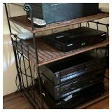 Wrought Iron & Wicker Shelving Unit | Wrought iron and wicker shelving unit or occasional table. - h