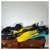 (6pc) Diving Flippers & Water Shoes | Cressi "Frog" flippers (two count, yellow/blue) Action Plus ne