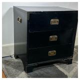 Black Painted Campaign Chest | Vintage (mid century) black painted footed campaign chest with three 