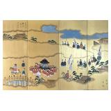Japanese Artwork - "The Tale of Genji" | Vintage Japanese framed four-panel artwork/mural depicting 