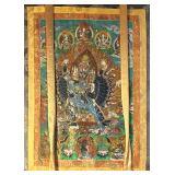 Tibetan Buddhist Thangka - Yamantaka |Antique Tibetan Buddhist thangka (artwork painted onto silk or
