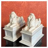 (2pc) Bookends - NYPL Lions | Vintage (mid 20th c.) pair of marble/resin lion statue bookends, as a 
