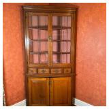 Antique Corner Cabinet With Glass Doors | Antique corner cabinet with glass doors on hutch revealing