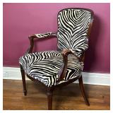 Upholstered Arm Chair - Zebra Print 2/2 | Single arm chair, upholstered in a zebra print pattern. Se