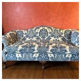 Camel Back Upholstered Sofa - Blue & White | Camel back sofa with wooden ball-and-claw feet, upholst