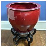Chinese Oxblood-Colored Fishbowl - 2/2 | Chinese oxblood/deep red porcelain fishbowl/cachepot with w