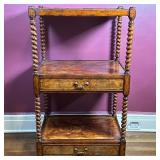Burlwood Serving Table | Antique (mid 19th c.) burlwood serving table with three shelves and two dra