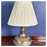 Middle Eastern Brass Table Lamp | Middle Eastern inspired brass table lamp with etched details and s