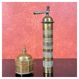 (2pc) Middle Eastern Brass Spice Grinder | Middle Eastern brass spice grinder with etched design: w.